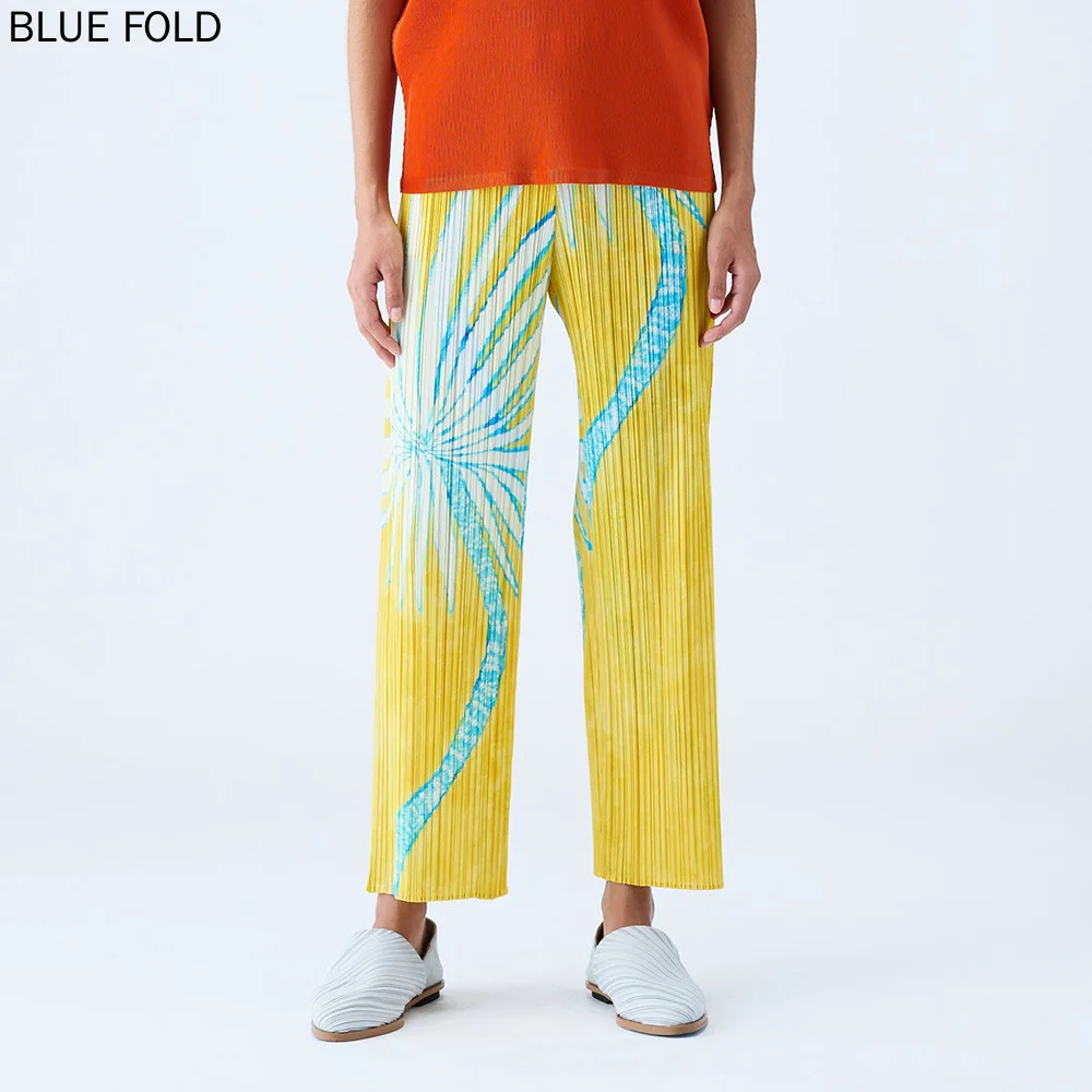 

Miyake Main Line Casual Pants Women's Summer Women's New Pleated Pants Elastic Waist Nine-point Straight Pants Clothes for Women