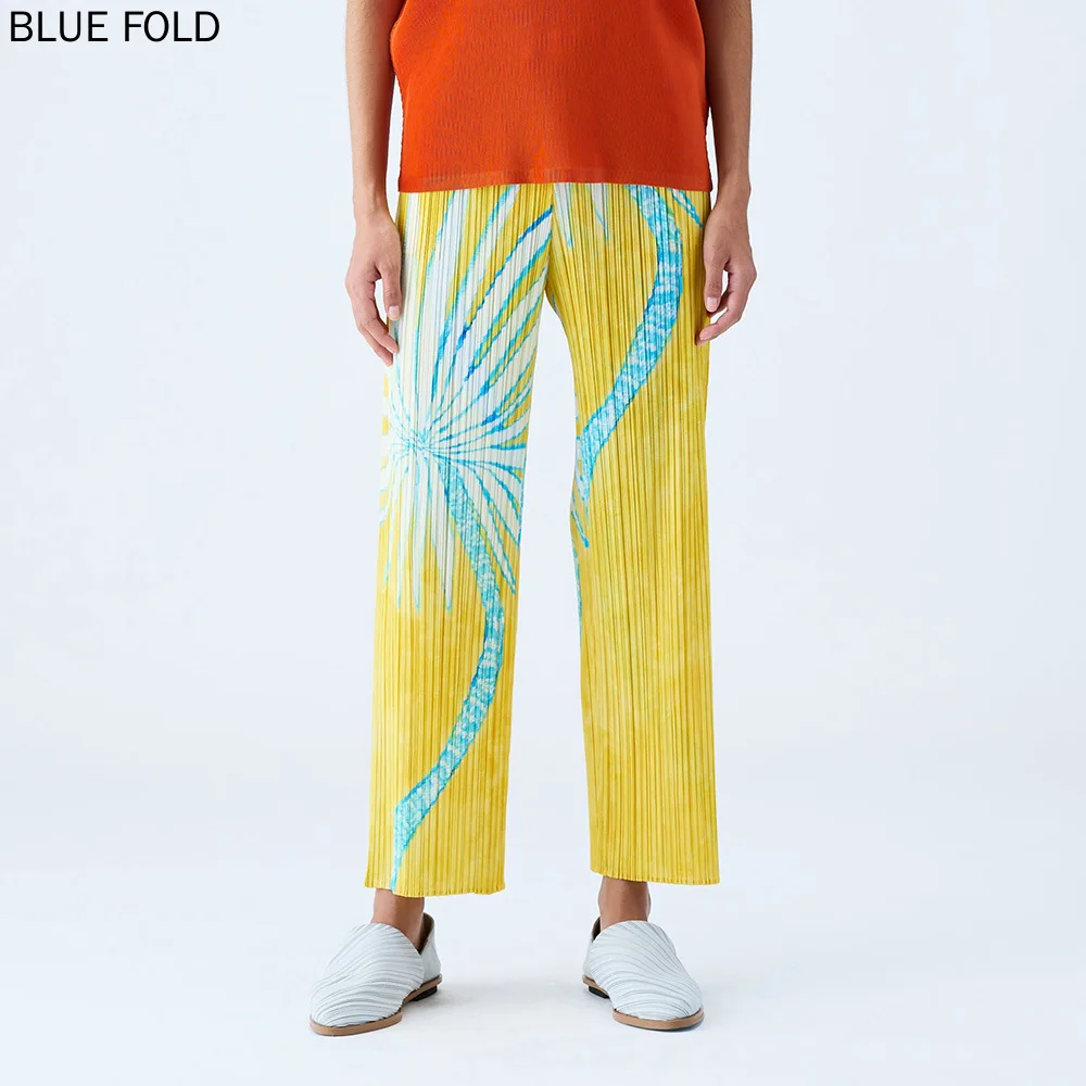 Miyake Main Line Casual Pants Women's Summer Women's New Pleated Pants Elastic Waist Nine-point Straight Pants Clothes for Women