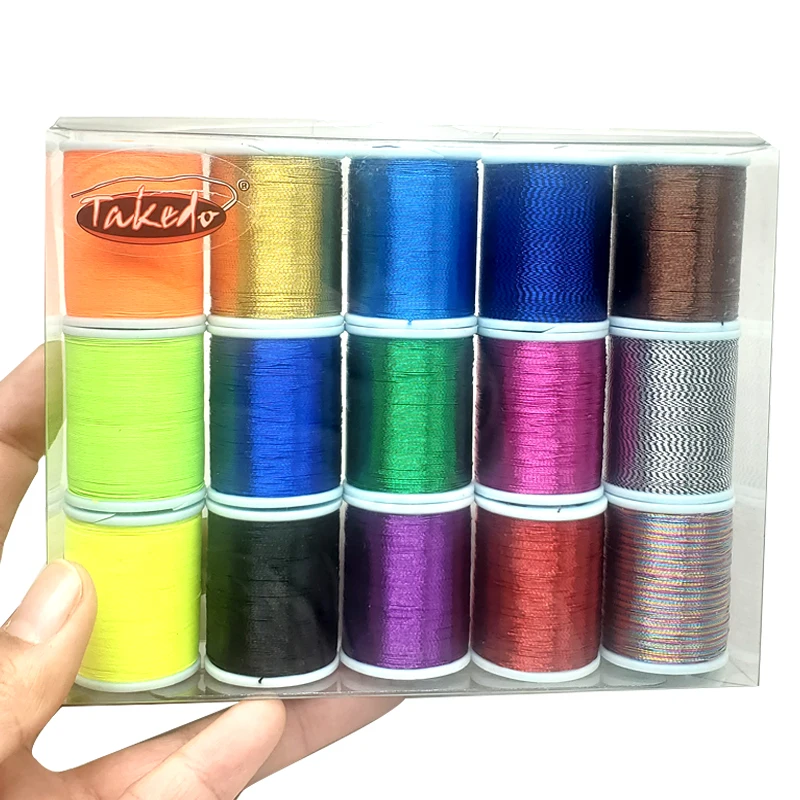 TAKEDO 15PCS/SET 100 Yards B Spool Nylon Metallic NCP Thread Guide Ring Winding Thread DIY Rod Building Repair Wrapping Line