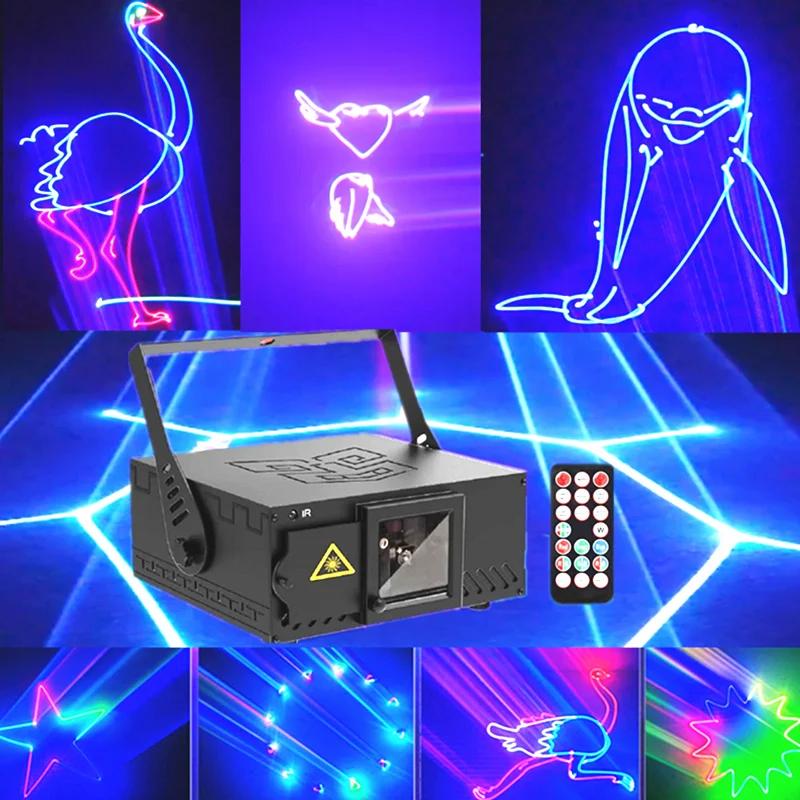 DJ laser party lights, 3D animation RGB laser stage lights, DMX512 music-sound-controlled disco projection lights