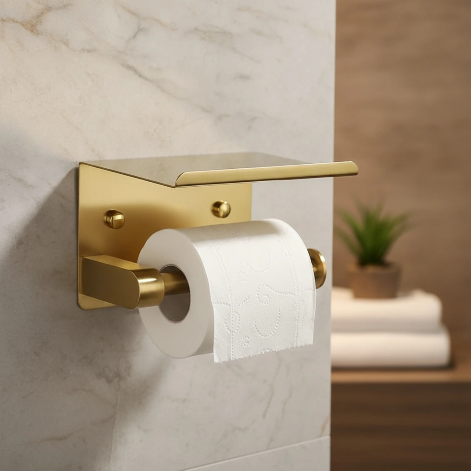 Bathroom Tissue Holder with Phone Shelf Modern Bathroom Tissue Holder with Shelf Hardware Compact Simple for Bathroom, Restroom