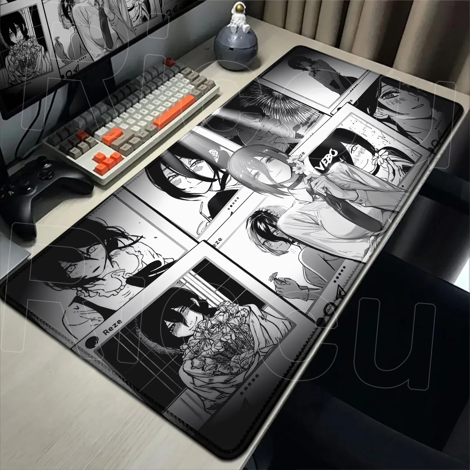카와이 애니메이션 걸즈 레제 마우스패드 XXL 노트북 게이머용 논슬립 데스크 매트 900x400mm 만화 스타일 체인소맨 오피스 스피드 키보드 패드