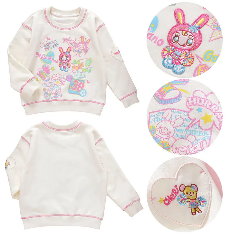 

Японский мультфильм, милый кролик, вышитая одежда для дочери, осенний милый милый свитшот принцессы с круглым вырезом и длинными рукавами, топ Y2k