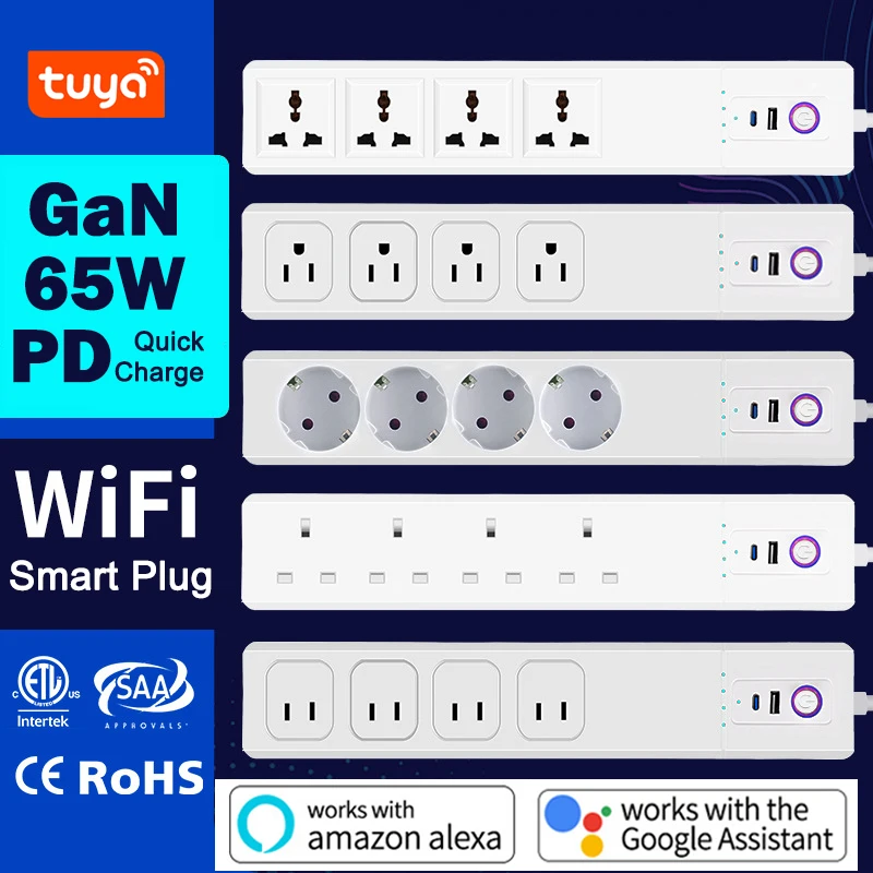 Wifi Tuya Smart Plug Power Strip Extension Cord Surge Protector Voice Control Smart Home Socket Work with Alexa Google Assistant