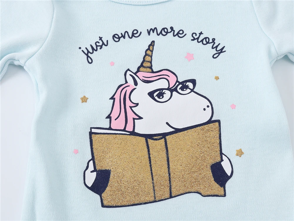 2024 Baby Girls Clothes 3 Pcs/lot 100% Cotton Full Sleeve Lovely Unicorn Print Girls Romper 0-24 Months Infant Jumpsuit