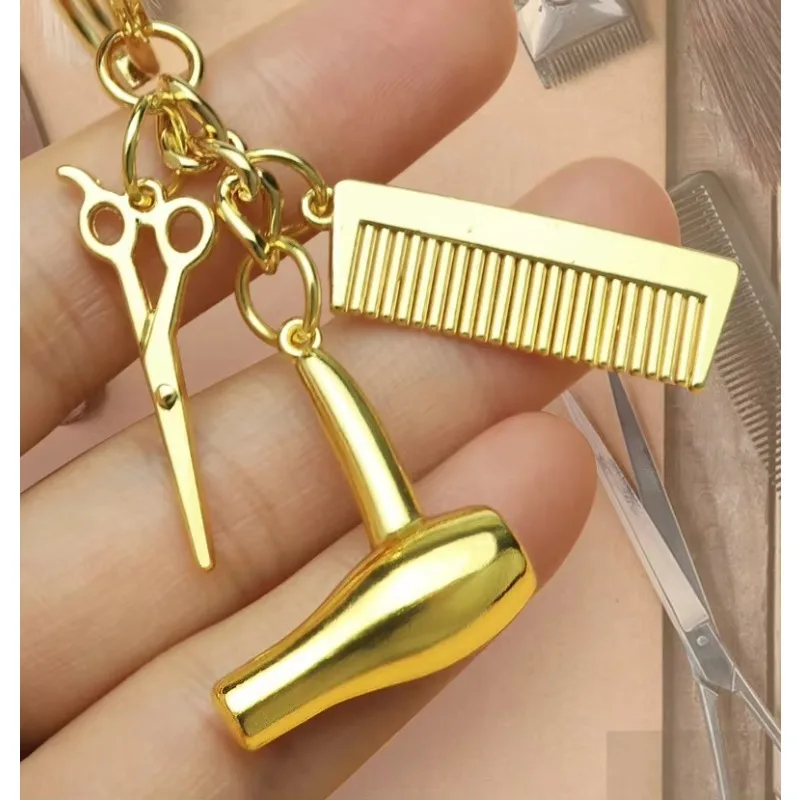 Barber Shop scissors Key Chain Hair Dryer/Scissor/Comb keychains Pendant Creative Jewelry