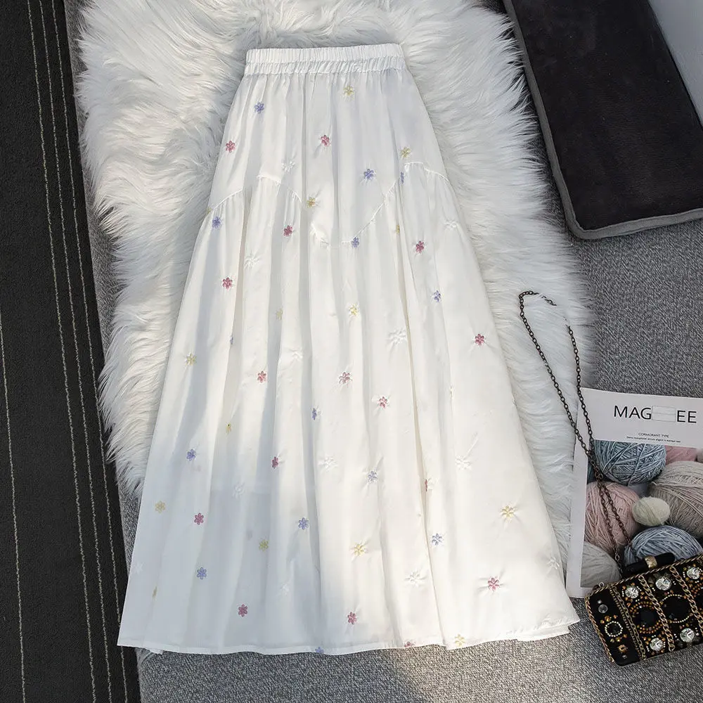  Floral Print A-Line Midi Skirt High Waist Slimming Patchwork Design  Style Spring Collection Women's Fashion