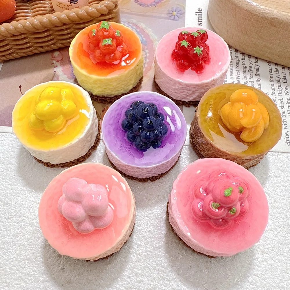 50PCS Cream Strawberry Blueberry Mousse Cake Resin DIY Creative Hair Clip Keychain Accessories Material