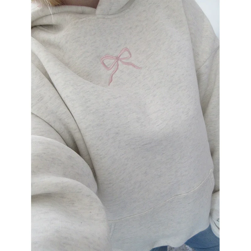 

Loose Bowknot print Long Sleeve Hoodie 2025 Spring Women Long Casual Holiday Hoodies Dress