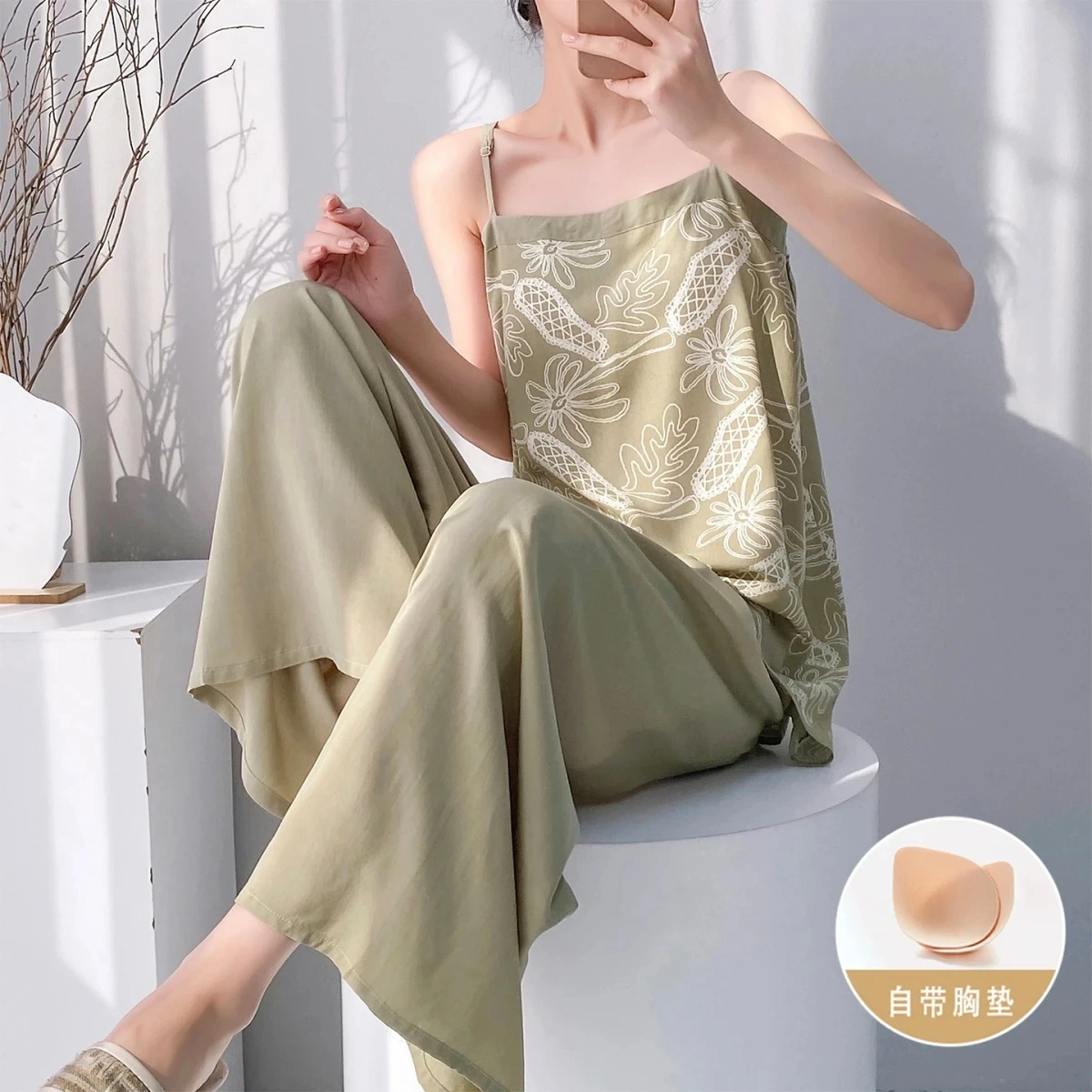 Summer Cotton Silk Thin Pajamas Sets 2026 New Women Simple Sleeveless Strap Tops + Pants 2PCS Cool Home Clothing Sleepwear Suits