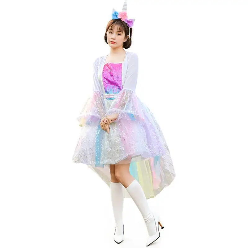Children's loween Par Costume orn Rainbow  Dr Cosplay Event Celebration Magic orns Girls Dr
