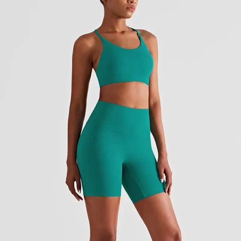 

New Yoga Shorts Sets Shockproof Vest High Waist Shorts Breathable Women's Tight Fitting Sports Yoga Sexy Crop Top Gym Set