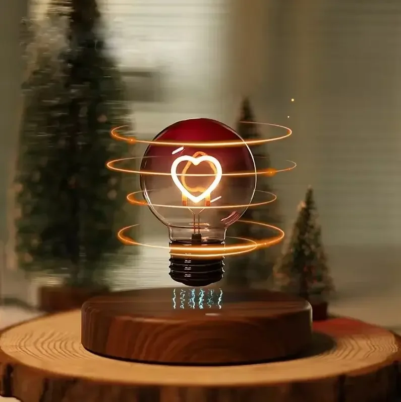 Magnetic Levitation Heart-shaped Light Bulb with USB Rechargeable, Suitable for Bedroom Headboard Decoration, Gift Night Light