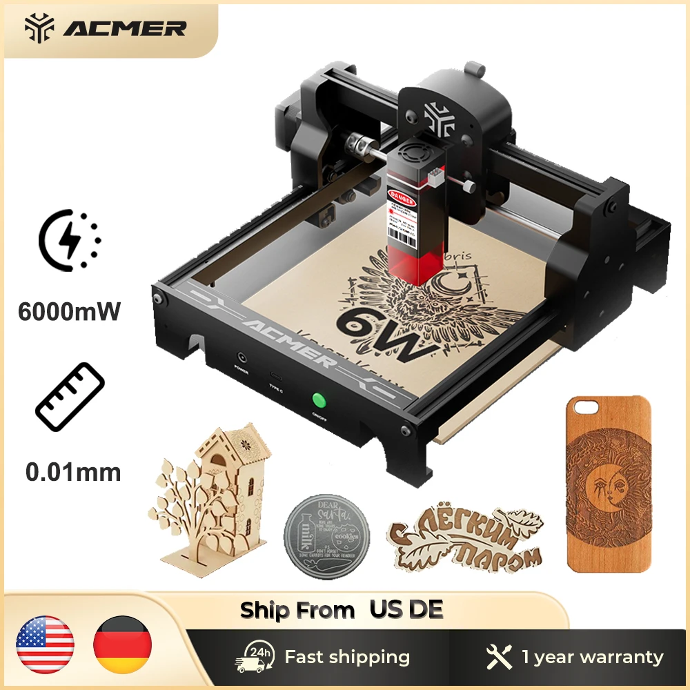 ACMER S1 6W Mini Portable Laser Engraver Presisi Tinggi Alat Pemotong CNC Mesin Ukiran untuk DIY Kayu Kaca Akrilik Pemula