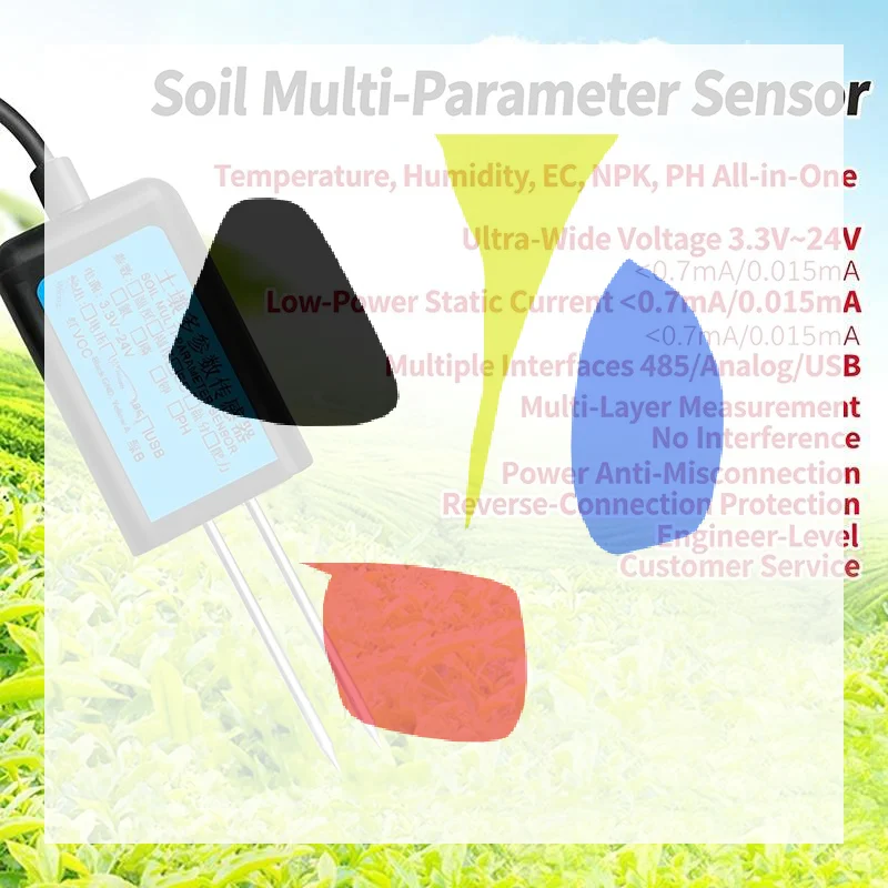 Soil Sensor Moisture Temperature Humidity EC PH NPK 4-20mA 0-5V RS485 Modbus High Precision Agriculture Soil Tester