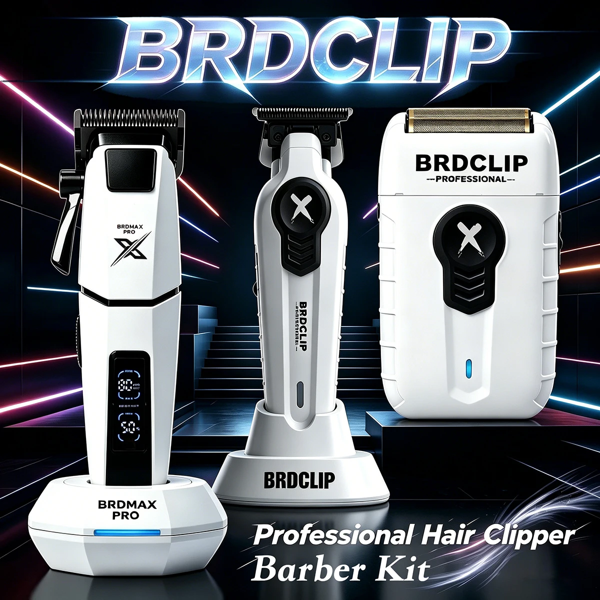 BRDMAX PRO Professioneller Elektrischer Haarschneider 8000RPM Öl-Kopf-Haarschneider Elektrischer Rasierer Salon Friseur-Set mit Ladestation