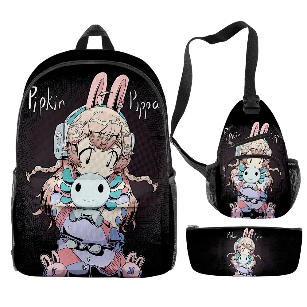 

VTuber Pipkin Pippa Anime 2023 New Backpacks 3 Pieces Sets Zipper Daypack Unisex Traval Bag Harajuku Student School Bag