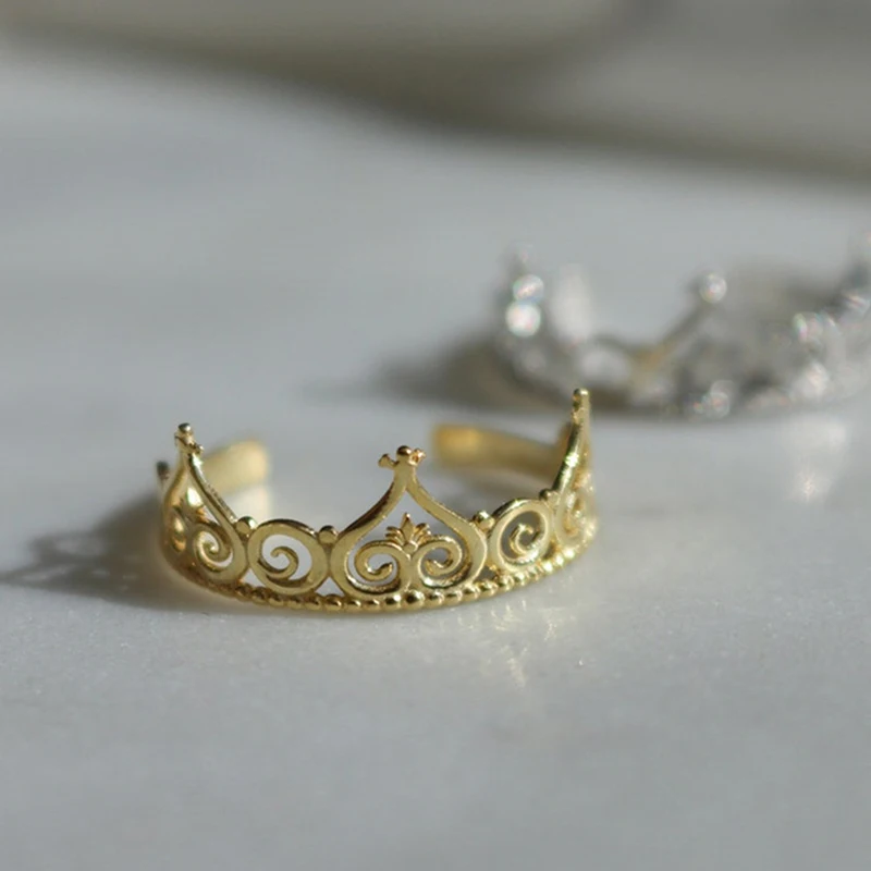 Princess Ring Cartoon As The Princess And The Pauper Jewelry Adjustable Gold Silver Color Crown Ring For Girl Gift image 3