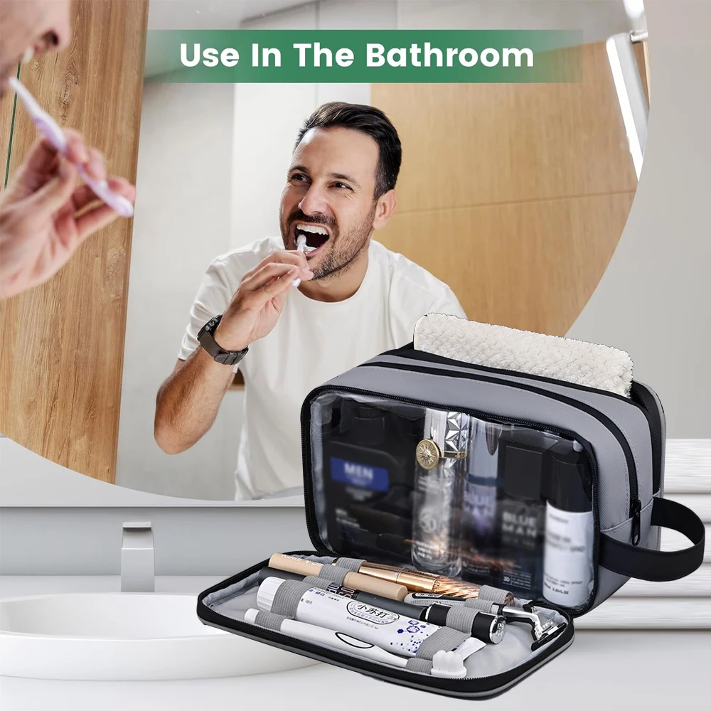 Large Hanging Toiletry Bag for Men Travel, Water-Resistant Dopp Kit with Hooks, Double-Sided Full Open Design & Multiple Pockets