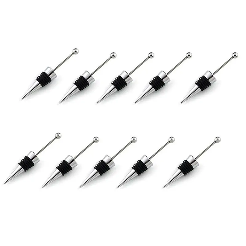 YLS-50Pcs Gadget Add A Bead Rhinestone Lampwork Decorative Beaded Wine Bottle Stopper Zinc Alloy Silver Beadable Bottle Sto