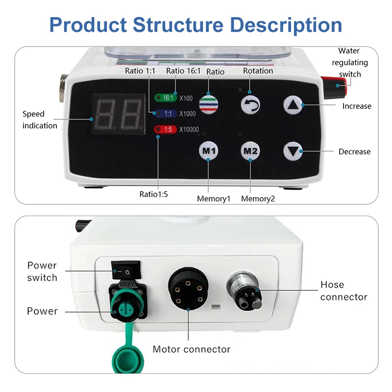 VV Dental Brushless Micromotor fit 1:1/1:5/16:1 Low-Speed Contra Angle Handle Built-in 1000ml Water Tank 2/4Hole