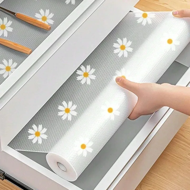 Daisy Shelf Liner for Kitchen Cabinets Non-Adhesive Drawer Liner Non-Slip Refrigerator Liner Waterproof Fridge Pad Cupboard Mat