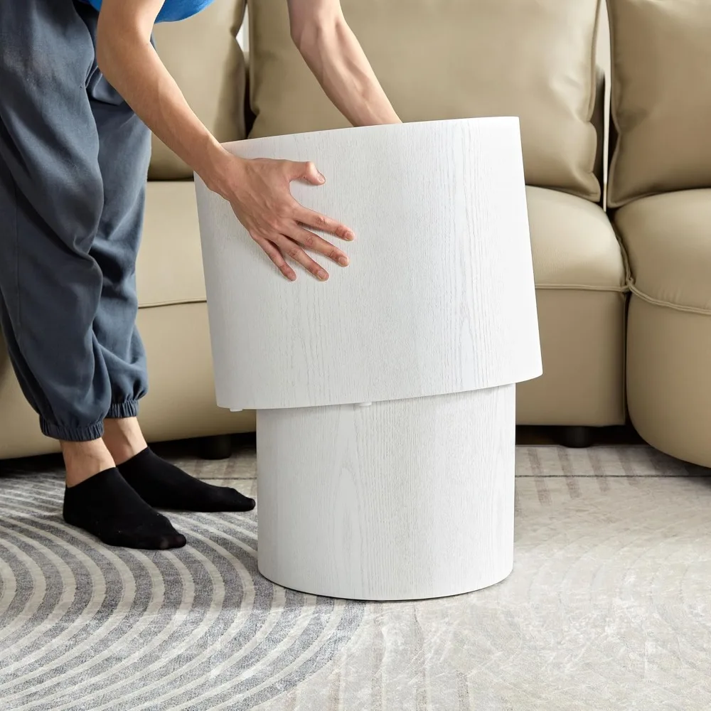 Juego de mesa de centro anidada blanca moderna, 18.9 mesas auxiliares redondas negras para espacios pequeños, muebles decorativos