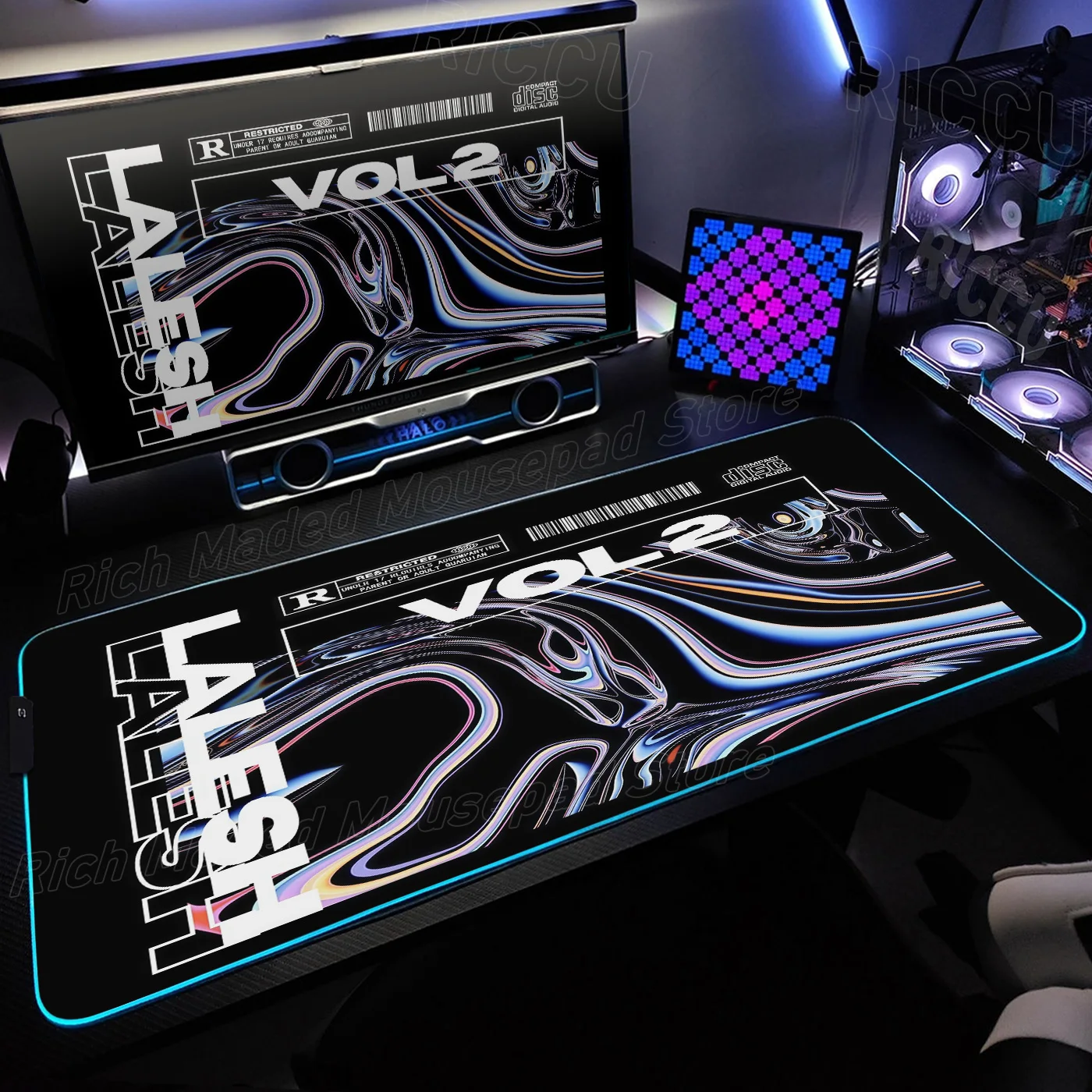 RGB Liquid heat-resistant Mouse pad Gaming Keyboard 900x400MM Extended Pads Purple and Black Topographic MousePad LED Desk mat