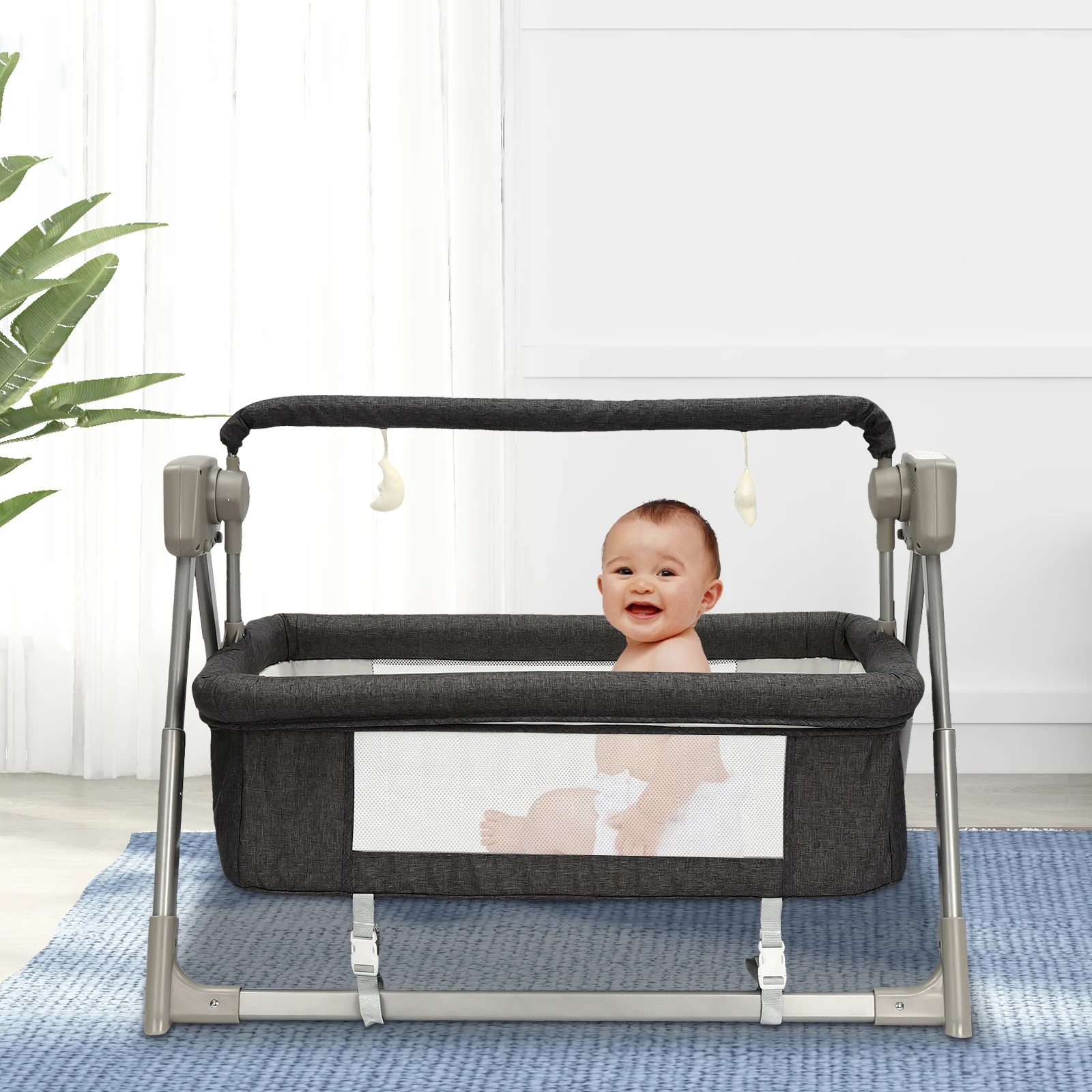 Baby Bassinet with Bluetooth Music and Vibration, Adjustable Speed, Foldable Design, Safe and Comfortable for Babies Under 36