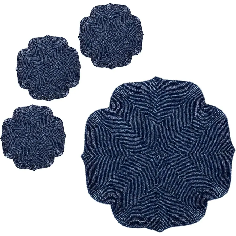 

Набор из 4 салфеток из стеклянных бусин с синим марокканским узором, диаметр 14, элегантный декор обеденного стола для повседневного использования