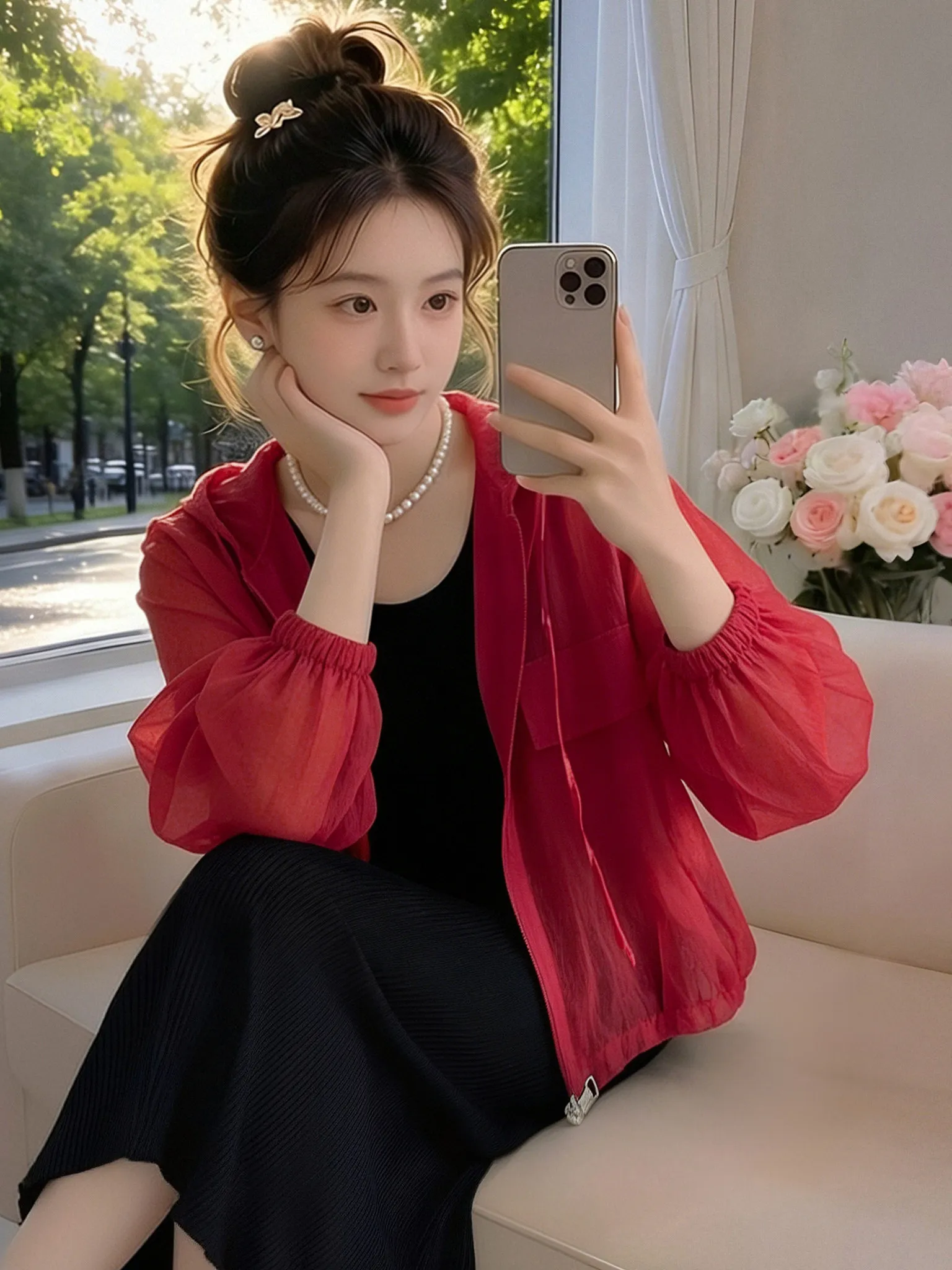 

Элегантная солнцезащитная одежда с капюшоном, тонкая, дышащая, свободная, с короткими и длинными рукавами, верхняя одежда для женщин, летняя новинка