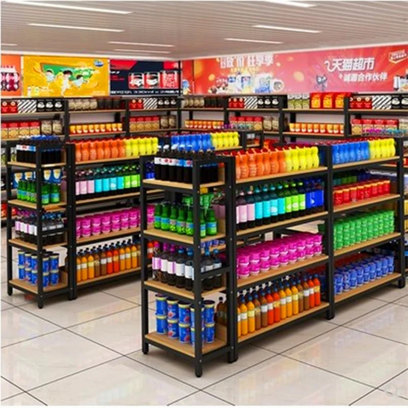 Custom.Supermarket التجزئة رفوف عرض أرفف المتجر وجبات خفيفة مستحضرات التجميل البقالة الأخشاب عرض متجر الراحة رف متعدد المستويات #5