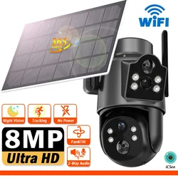 Smart WIFI Video Camera Solar Panel 8MP Dual Screens CCTV Wireless Surveillance Cameras PTZ Outdoor WIFI Battery Camera ICSee