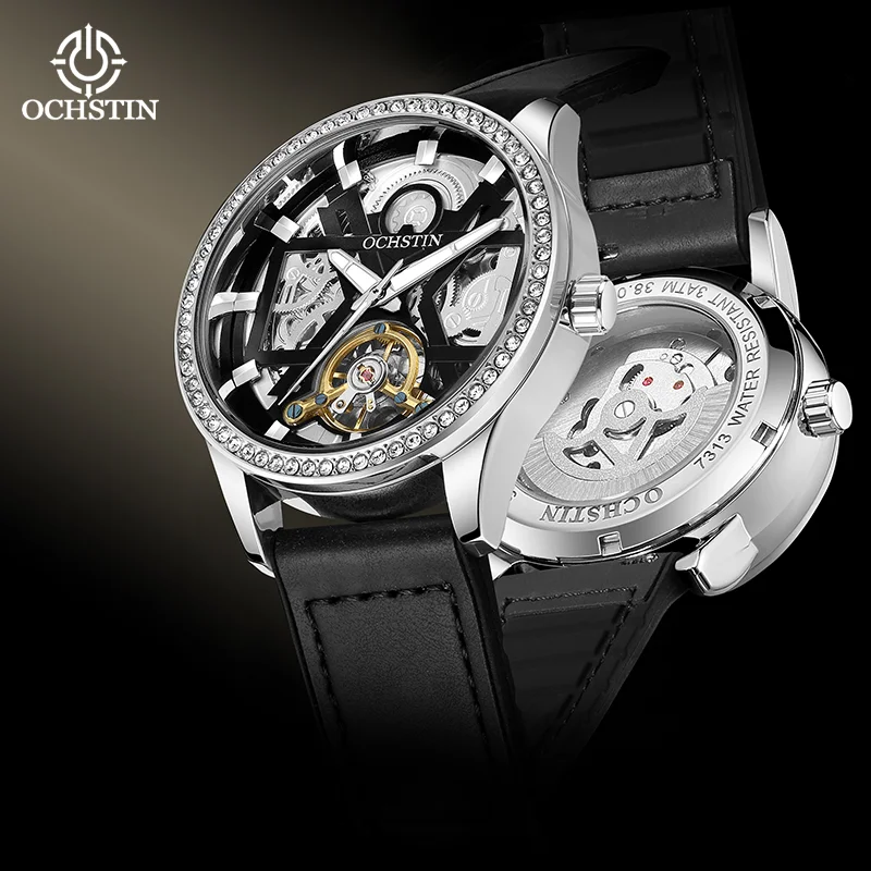 OCHSTIN Men Tourbillon Mechanical Movement Wristwatch Comfortable Leather-coated Rubber Band With Magnetic Buckle Man Watches