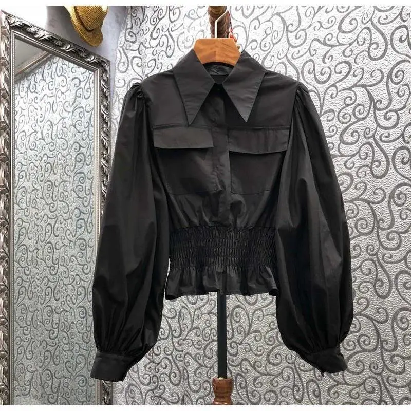 

Весенне-осенние элегантные Blusas Feminina, корейские модные милые майки в стиле ретро, блузки с рукавами-фонариками, женские топы, однотонные