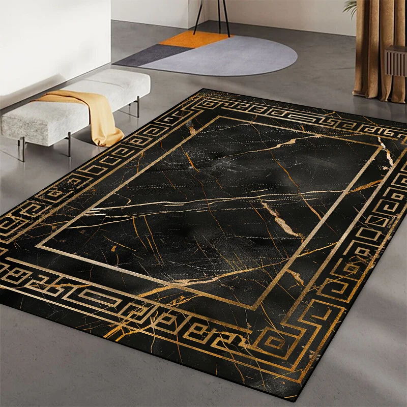 Alfombra de mármol con textura europea para sala de estar, tapete de lujo moderno para decoración del hogar, sala de estar, área de sofá, antideslizante, lavable, entrada