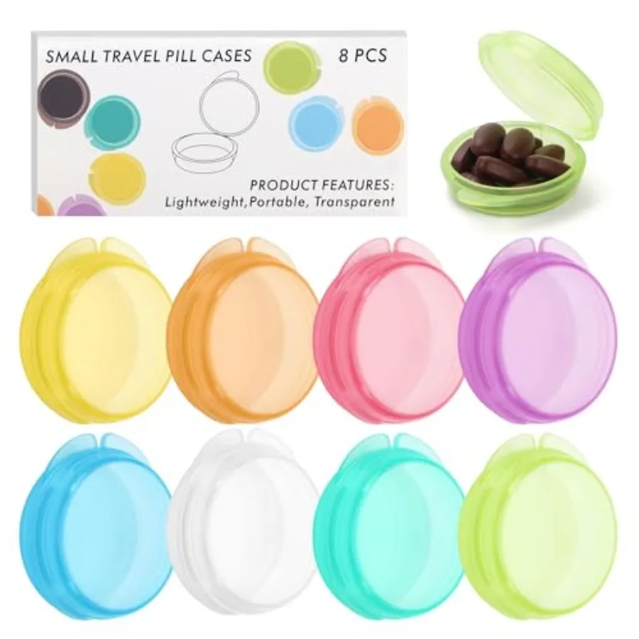 

Small Pill Case, 8 Pack Round Pill Storage Boxes, Portable Tiny Pill Organizer Container for Pocket Purse, Compact Plastic Medi