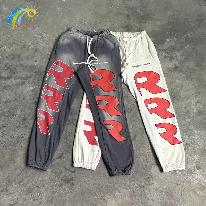 All Seasons High Quality Cotton Classic Red Letter Logo Print RRR123 Sweatpants Men Women Jogger Drawstring Vintage Washed Pants