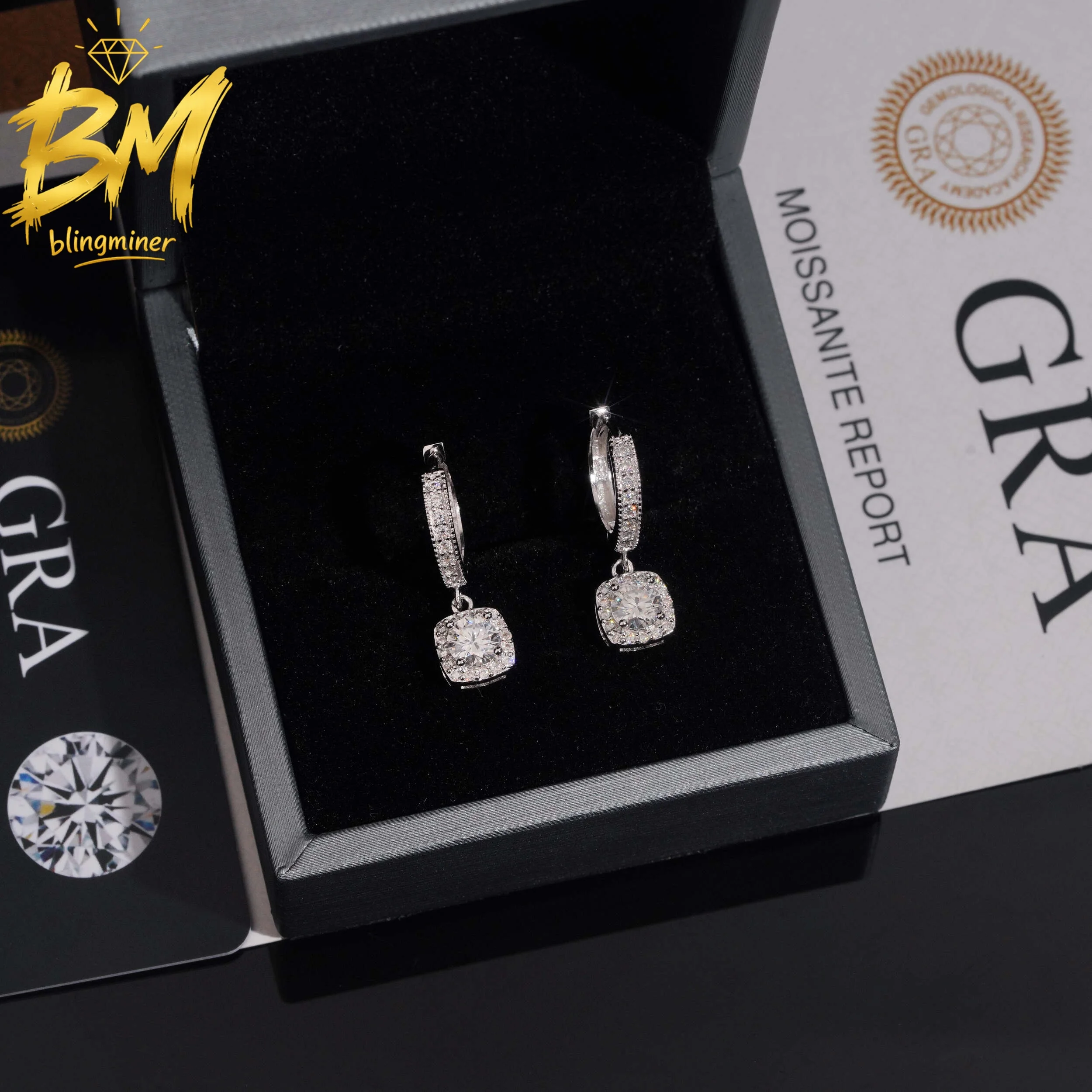 Blingminer Iced Out 5mm VVS Moissanite Earrings For Men Women S925 Silver Ear Studs Jewelry Pass Diamonds Tester GRA Free Shippi