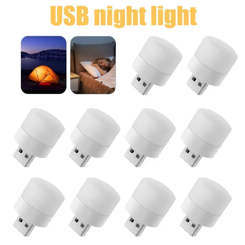 Small Power Bank Night Lamp 1/3/10PCS Warm White USB Light For Student Dorm Night Travel Backpack Mini Light Accessories Tools