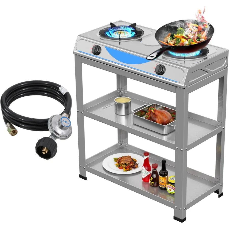 

Propane Gas Stove2 Burner Propane Burner with Removable Leg Auto Ignition Camping Stove Portable Gas Stove for RV Apartment Out