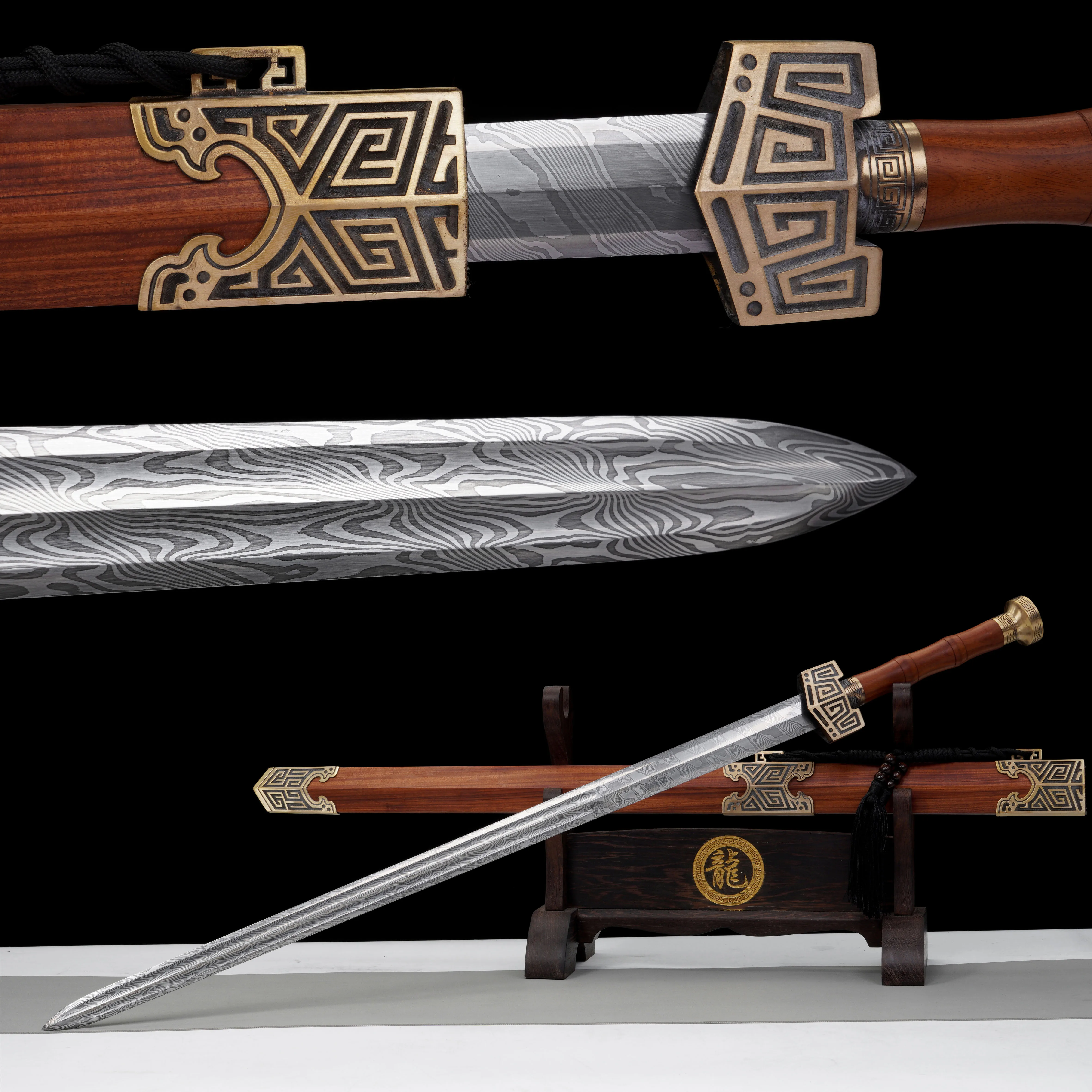 

Damascus steel folding and twisting double half-groove sharp samurai sword katana full tang Combat readiness fighting weapons