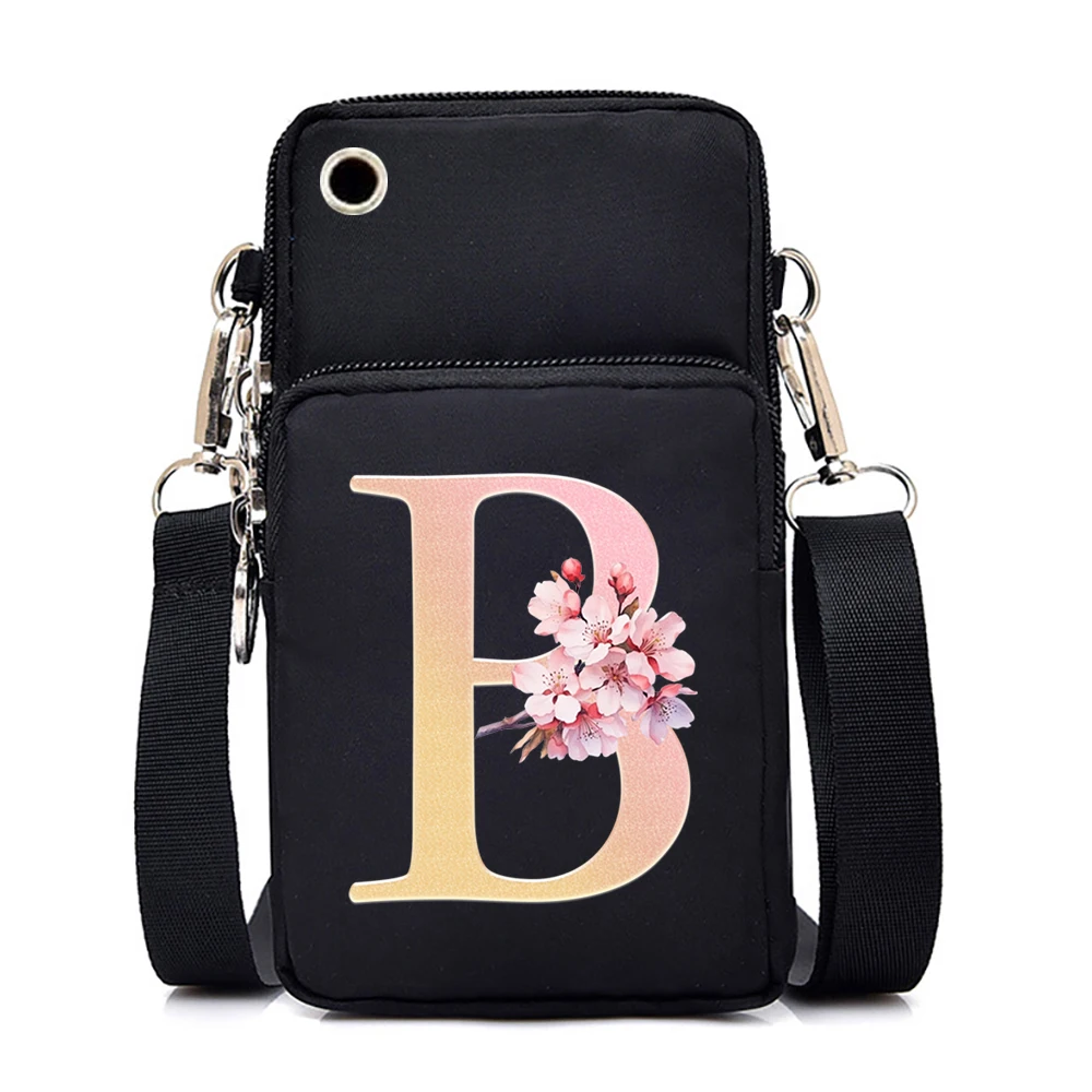 26 Floral Alphabet Shoulder Bag Nylon Women Mobile Phone Bag Mini Female Messenger Purse Lady Wallet Small CrossBody Bag Women