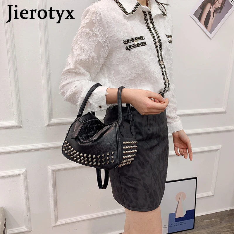 JIEROTYX Fashion Rivet Women Bag Leather Embossed Skull Handbags Quality Punk Shoulder Bag Female 2022 New Dropship