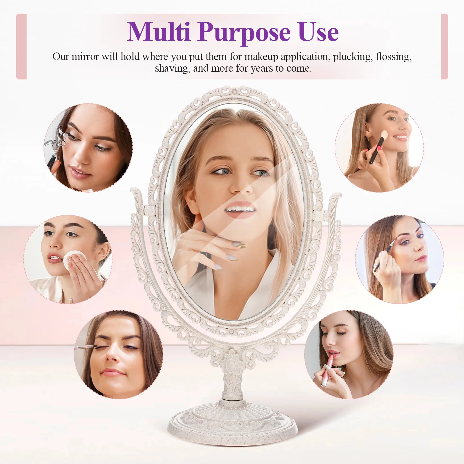 1 szt. Lusterko stołowe w stylu vintage, obrotowe, wytrzymałe, lekkie, przezroczyste, bez zniekształceń, lusterko do makijażu na toaletkę.