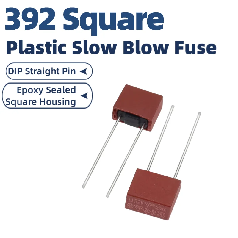 10PCS 392 Square Slow Blow Plastic Fuse 250V T0.5A~T20A DIP Time Delay Fuse for LCD TV Power Supply