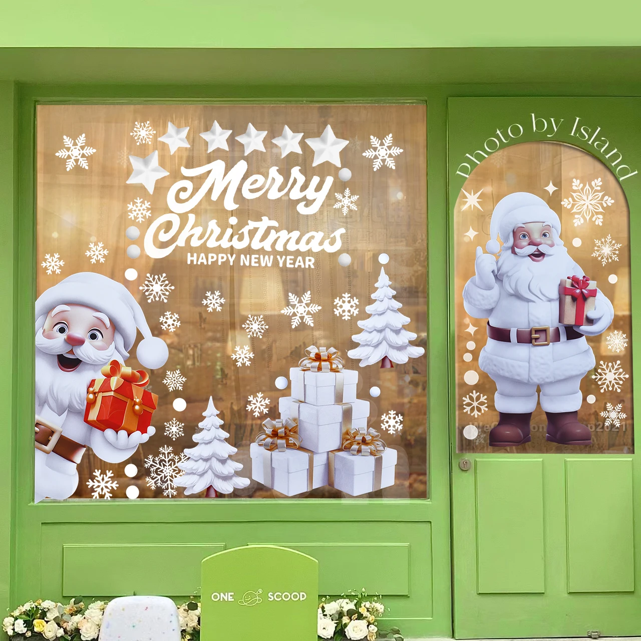 9 hojas de pegatinas navideñas para ventana, Papá Noel, árbol de Navidad, copo de nieve, calcomanía de cristal, decoración navideña para el hogar, Año Nuevo, Navidad