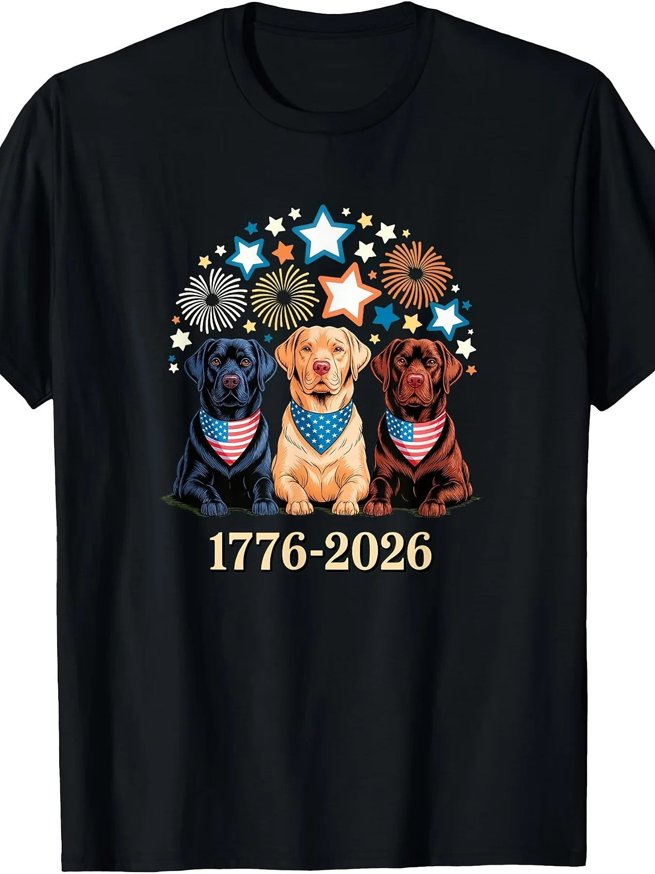 Patriotic Labrador Retrievers 4th of July Dog Art 1776 2026 TShirtRetro Casual Crew Neck Printed T-Shirt