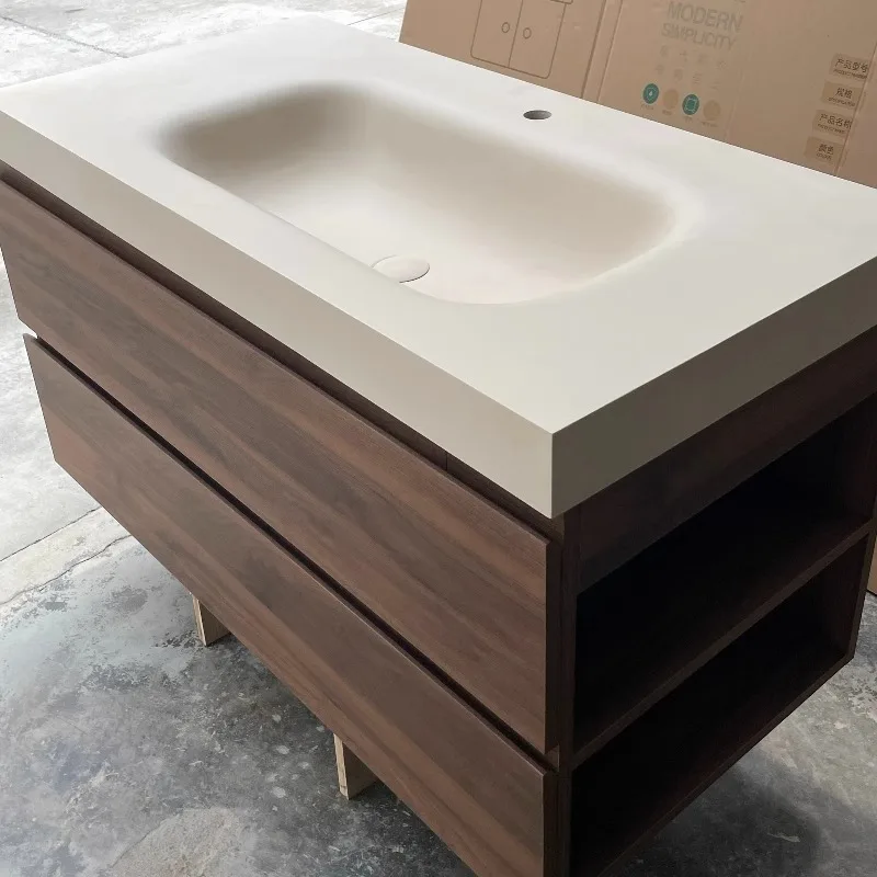 Medieval style side bathroom combination pure acrylic integrated basin cabinet multi-layer solid wood face wash table