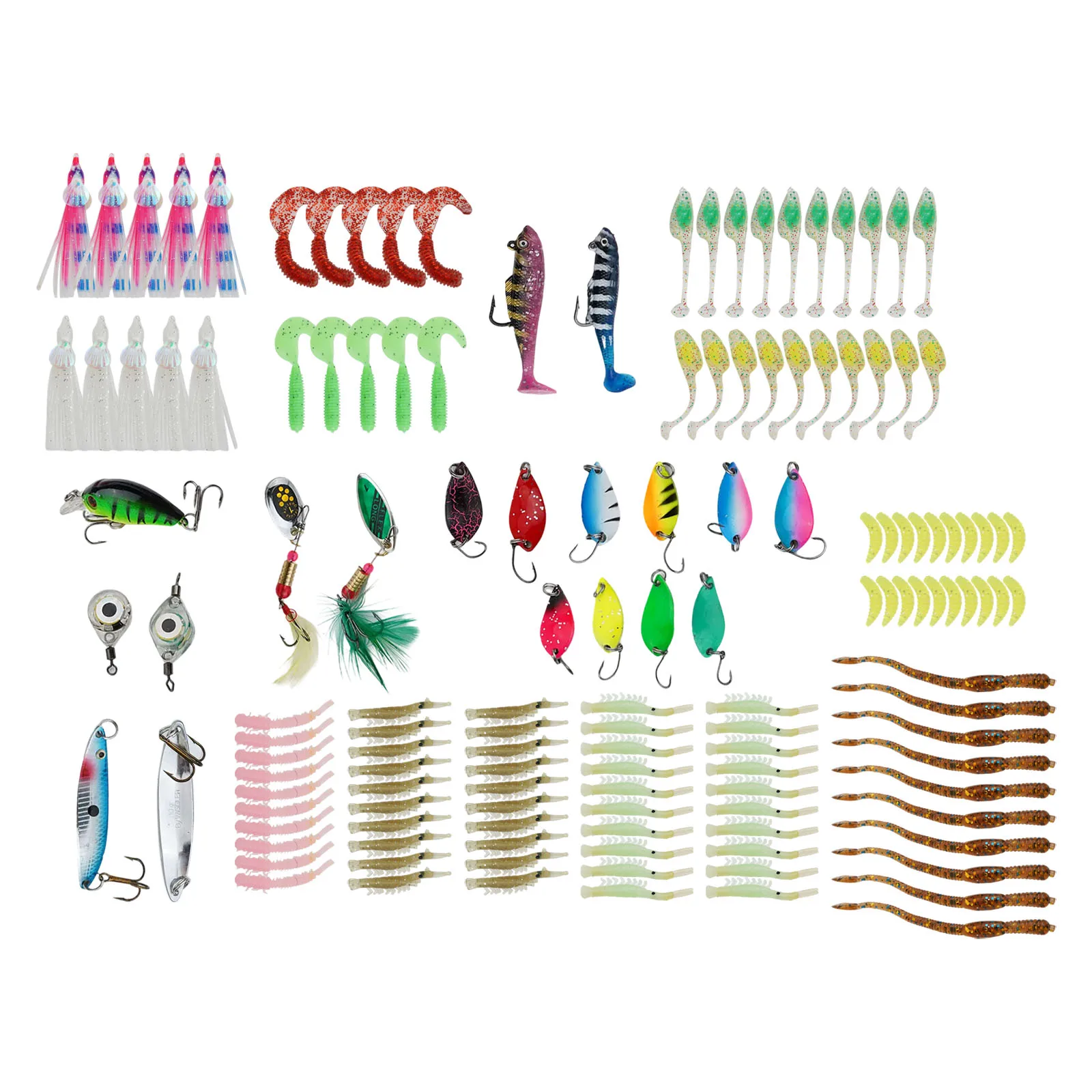 

109 шт., набор рыболовных приманок, набор крючков для рыболовных приманок, набор приманок и жестких приманок, рыболовная радость, праздничная коробка, набор для любителей рыбалки